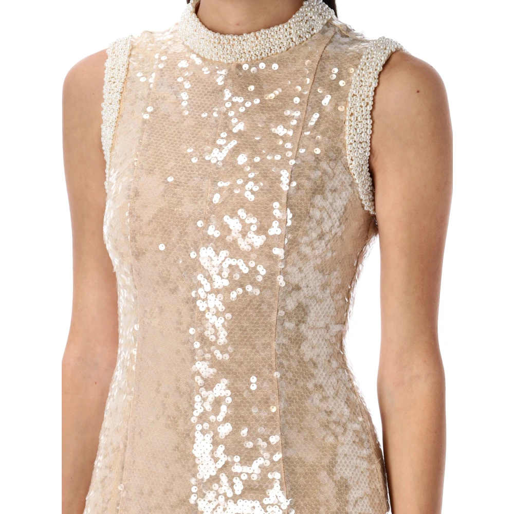 Self Portrait Parel Trim Pailletten Midi Jurk Beige Dames