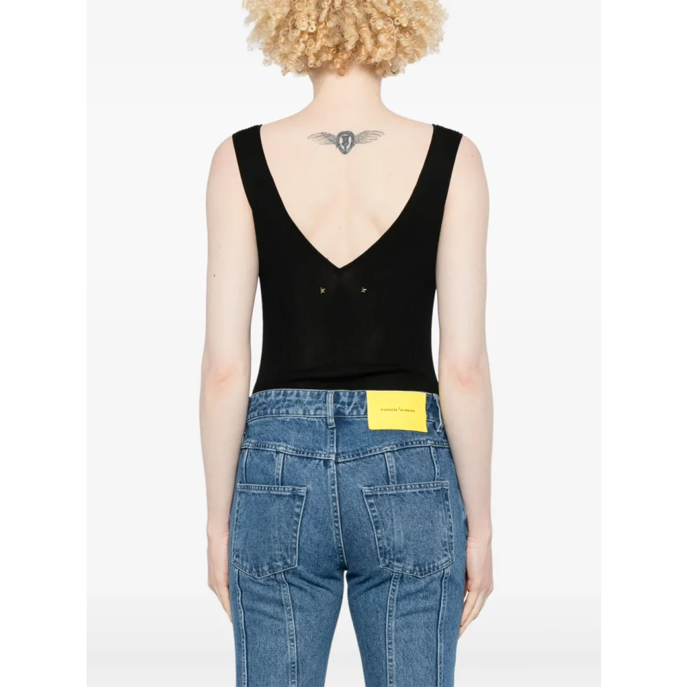 Golden Goose V-Neck Bodysuit met Dubbele Ster Black Dames