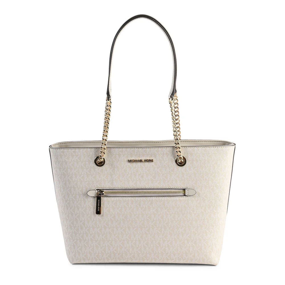 Michael Kors Front Zip Chain Tote Tas Beige Dames