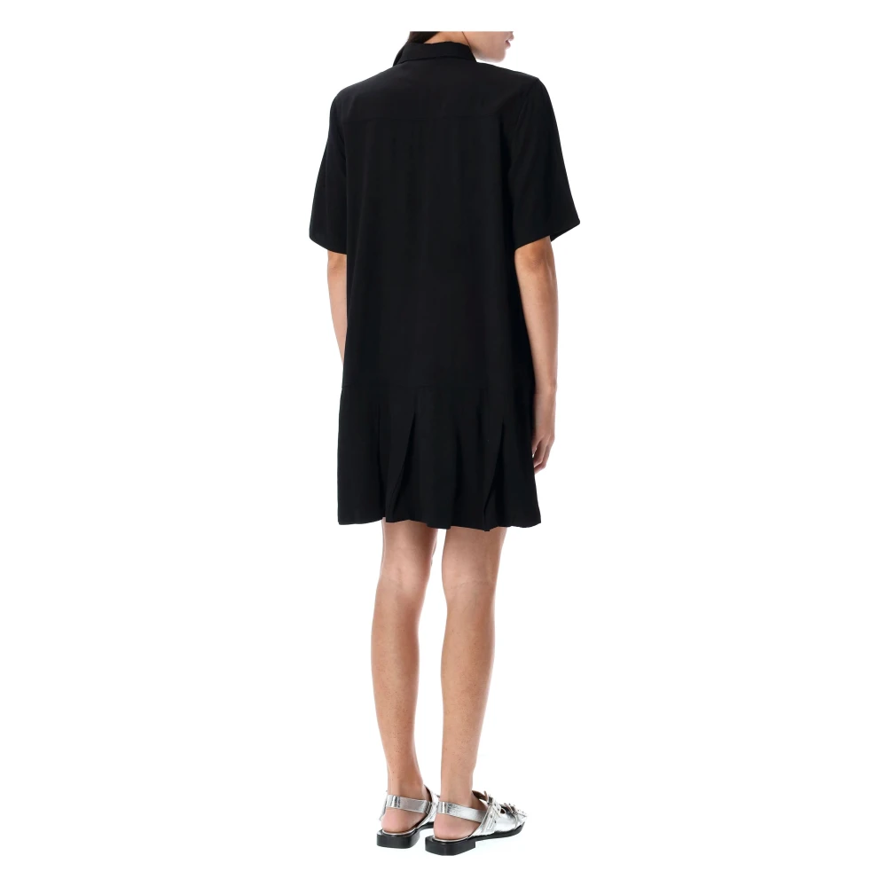 Ganni Zwarte Viscose Twill Mini Jurk Black Dames