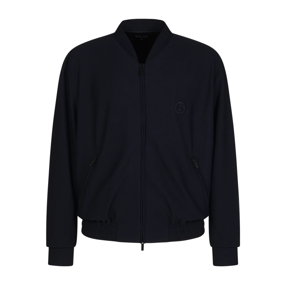 Giorgio Armani Men's Blue Bomber Jackets, Xl, Textured Logo Jacket