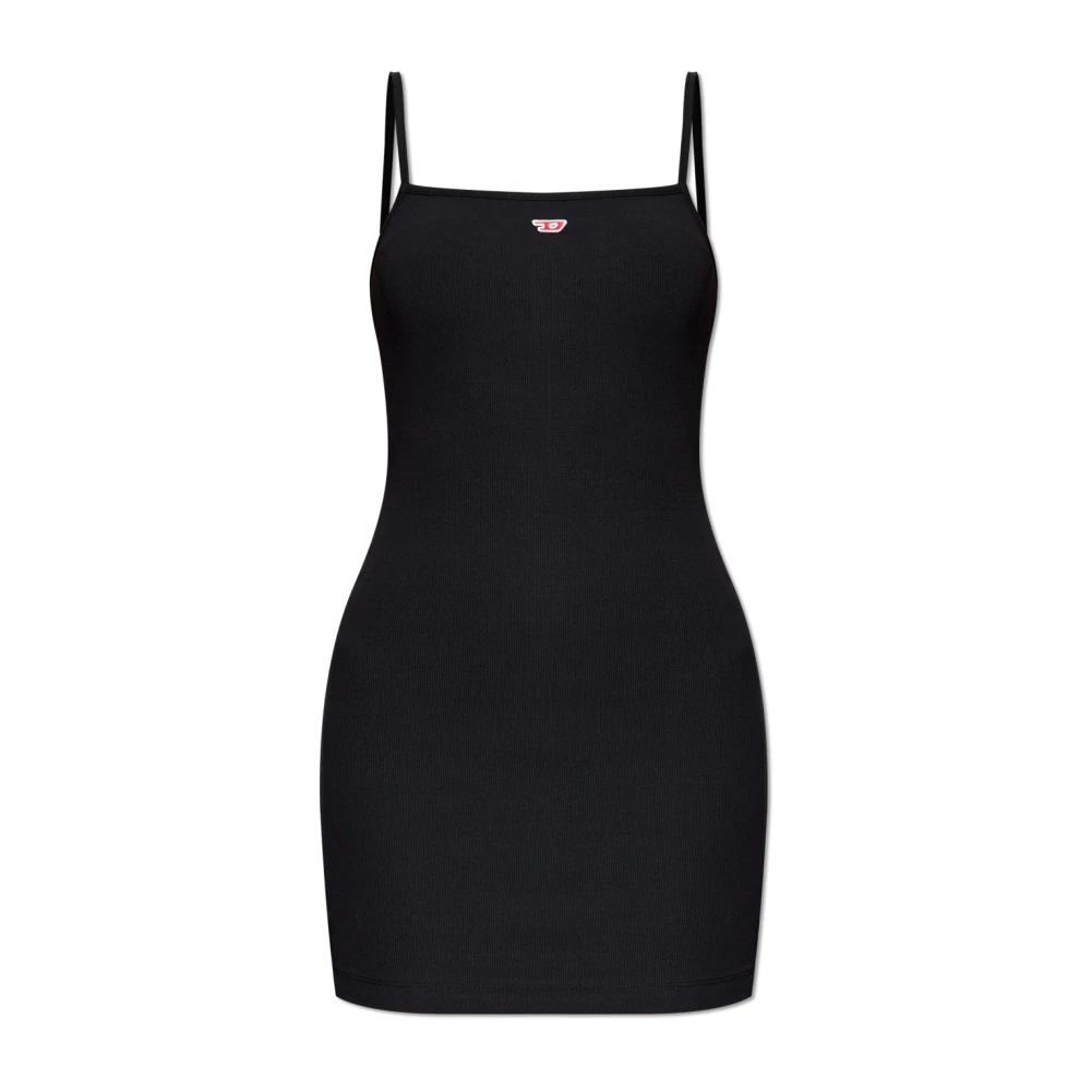 Diesel Zwarte Korte Aansluitende Jurk met Logo Black Dames
