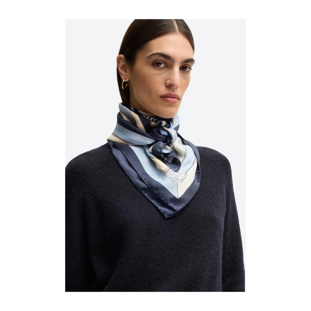Hugo Boss Zijden Twill Sjaal met Print Blue Dames