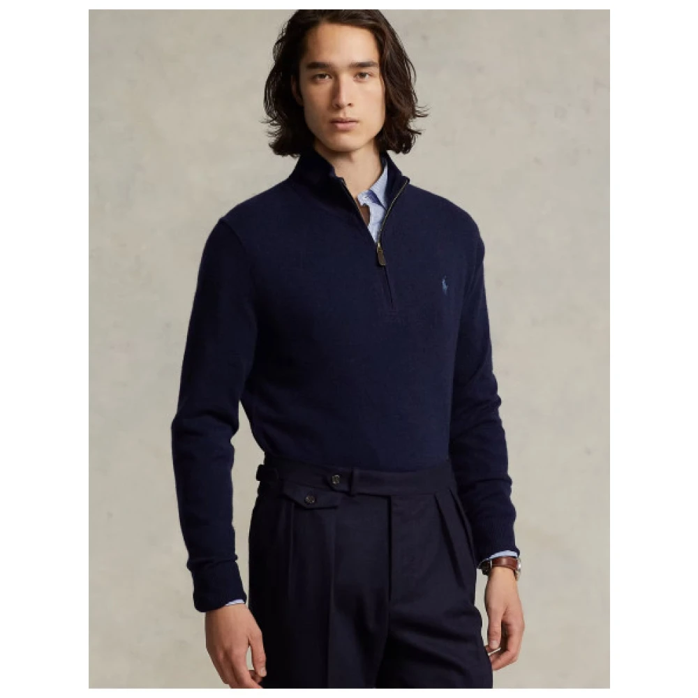 Polo Ralph Lauren Merinowollen Half-Zip Trui Blue Heren