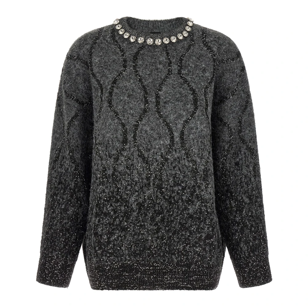 Pinko , Round-Neck Knitwear, Female, Gray, S, Renault Jumper