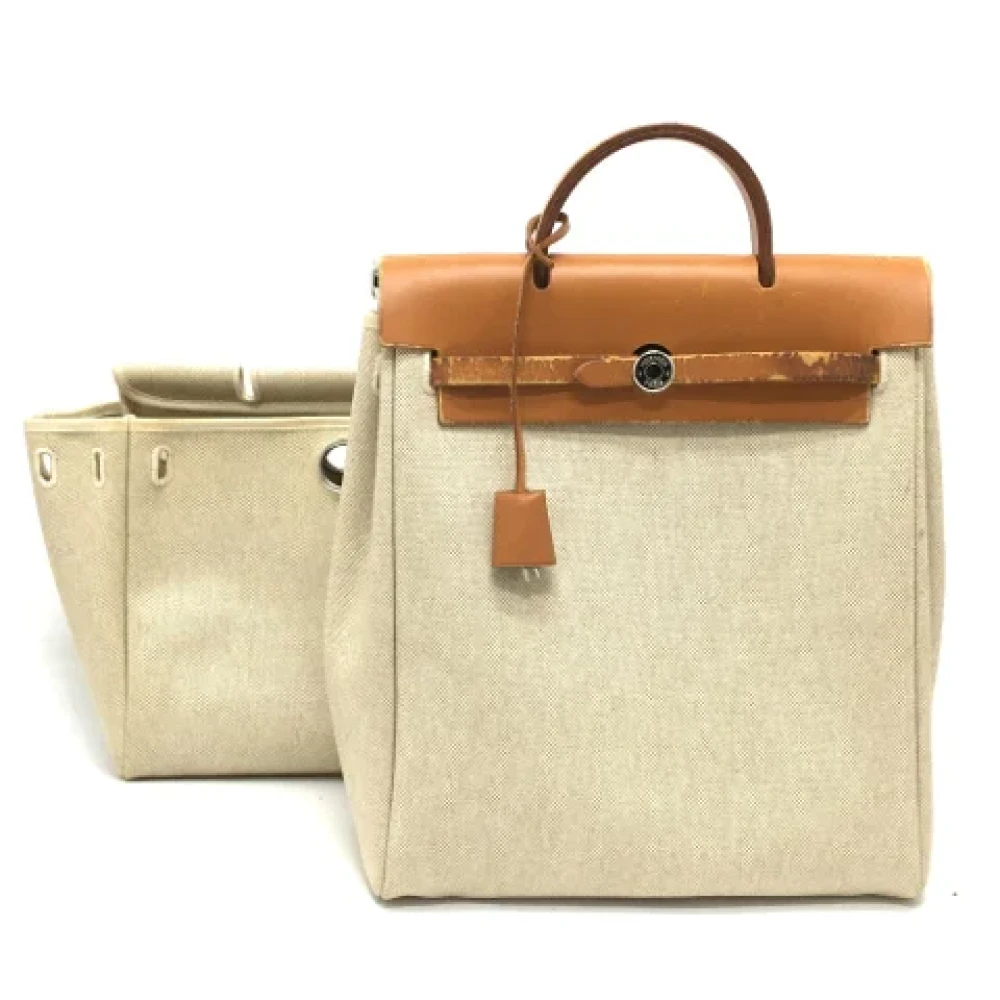 Hermès Vintage Pre-owned Leather backpacks Beige Dames
