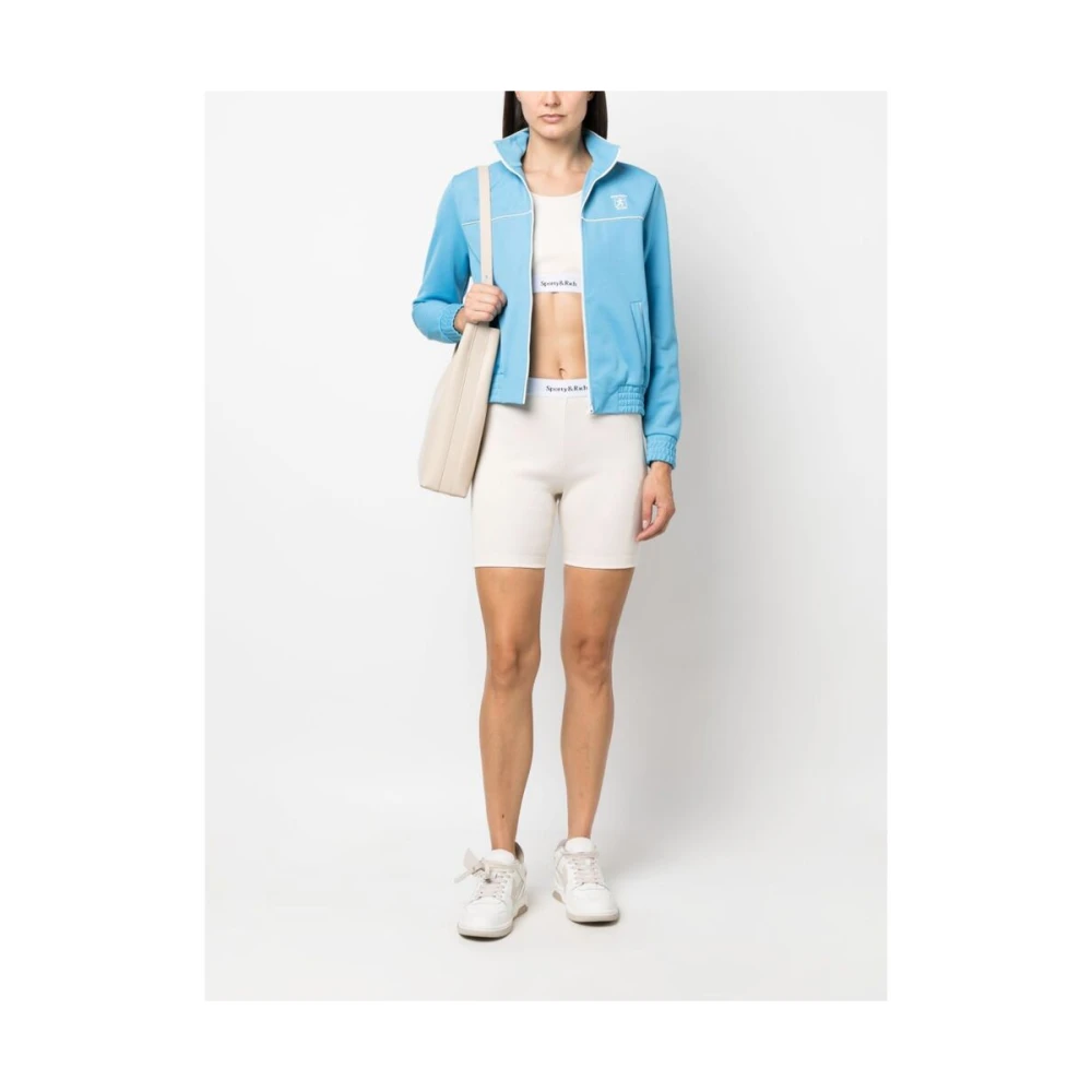 Sporty & Rich Logo-Print Ritsjack Sportieve Stijl Blue Dames