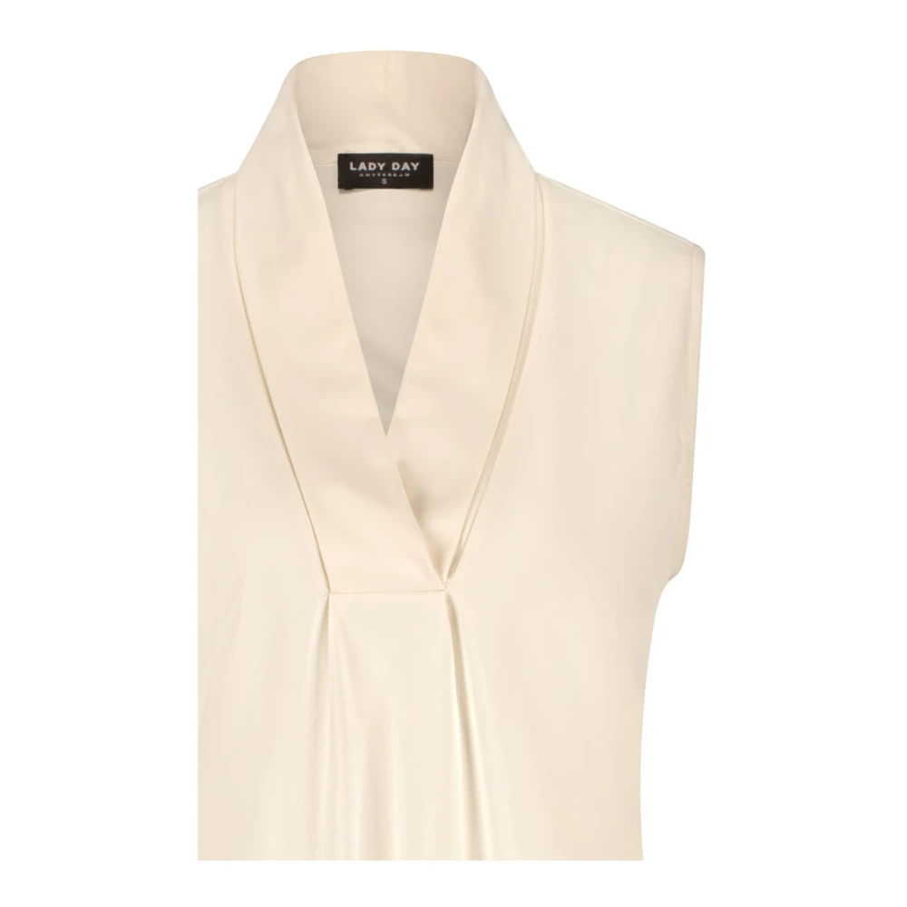 Lady Day Champagne V-hals Mouwloze Top White Dames