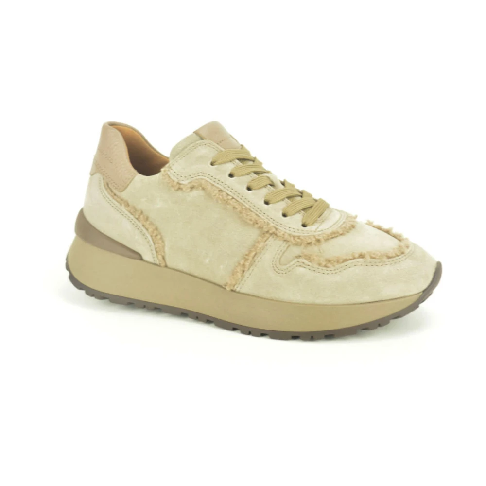 Gabor Taupe Suède Runner met Wollen Rand Dames Schoenen Beige