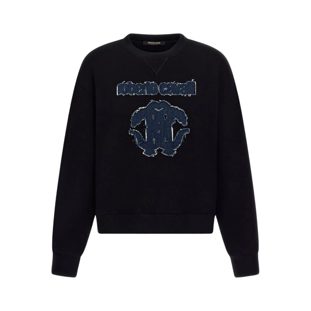 Roberto Cavalli Women's Black Embroidered Logo Sweatshirt - Sweatshirts - L - Sweatshirts & Hoodies