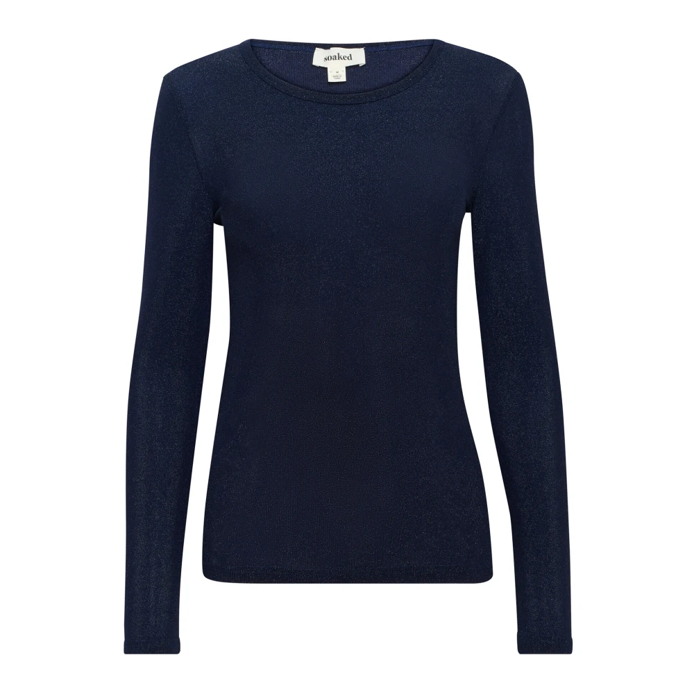 Soaked in Luxury Glimmertop Ronde Hals Lange Mouw Night Sky Blue Dames