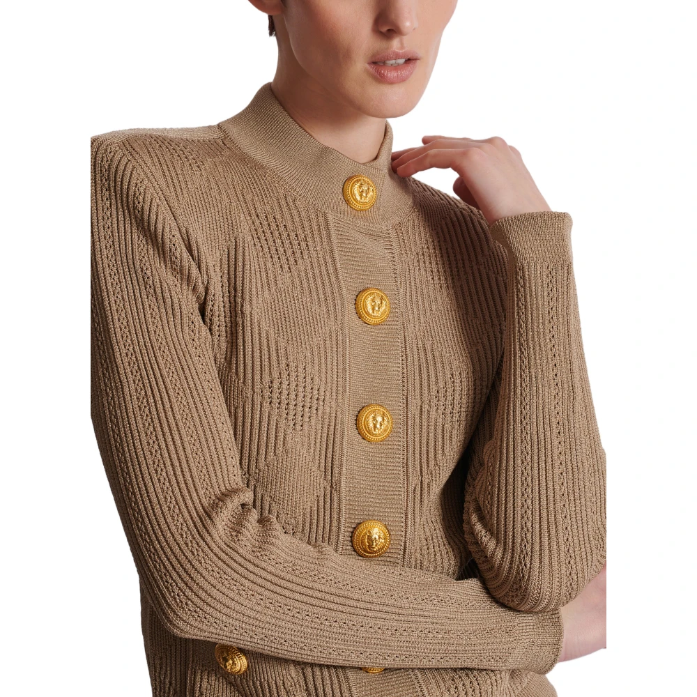 Balmain Gingham opengebreide vest Beige Dames
