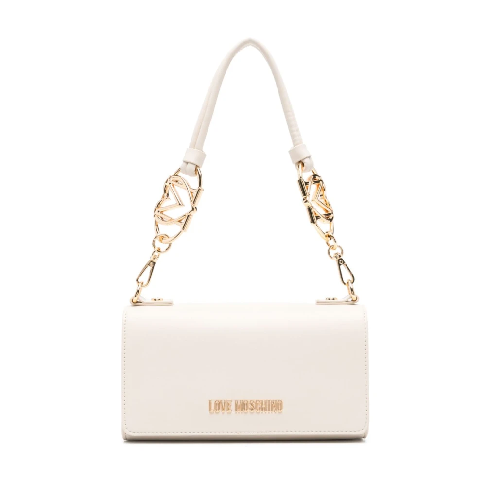 Love Moschino Beige Schoudertas met Vouwsluiting en Compartiment Beige Dames