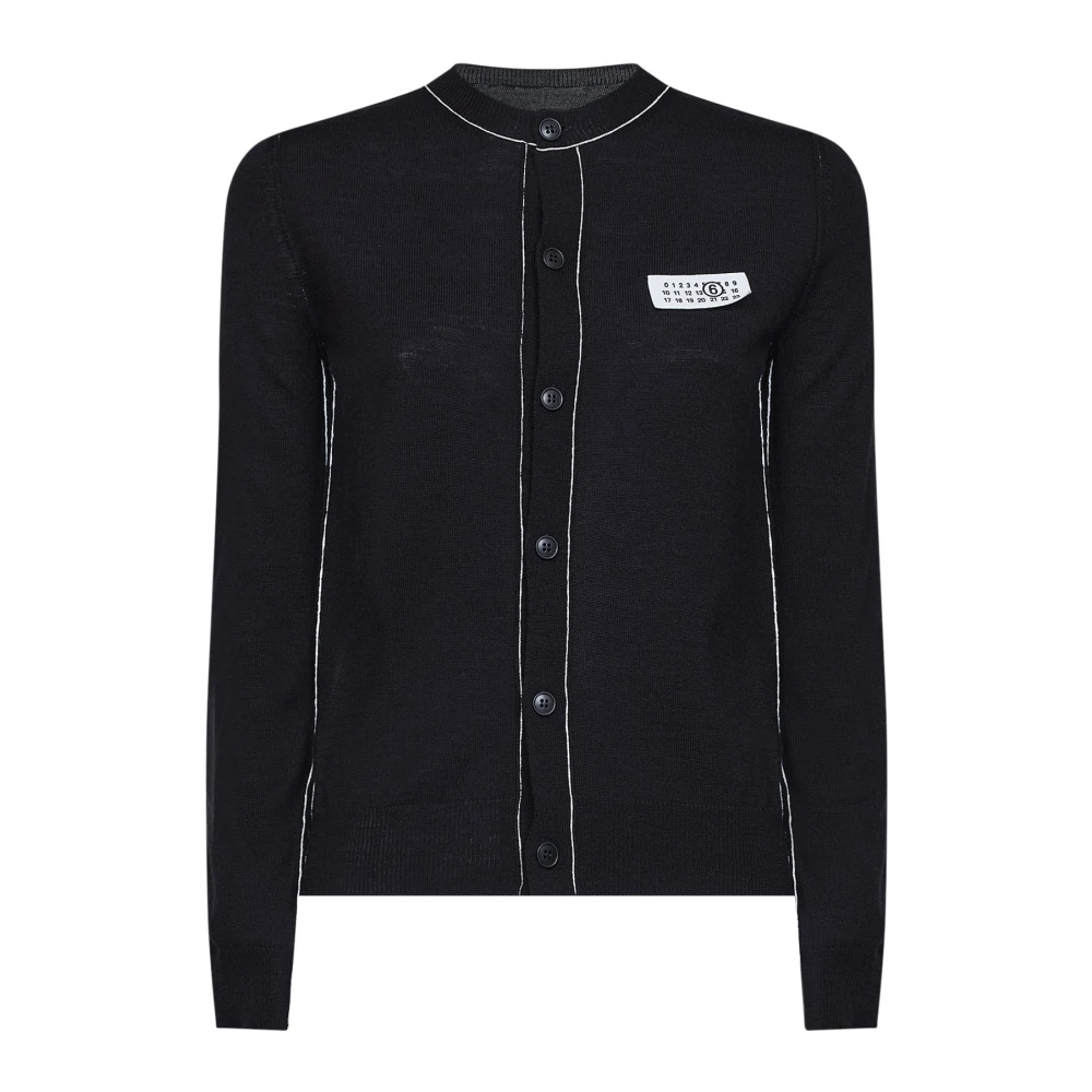 Mm6 Maison Margiela , Cardigans, Female, Black, M, Button-Front Knit Cardigan
