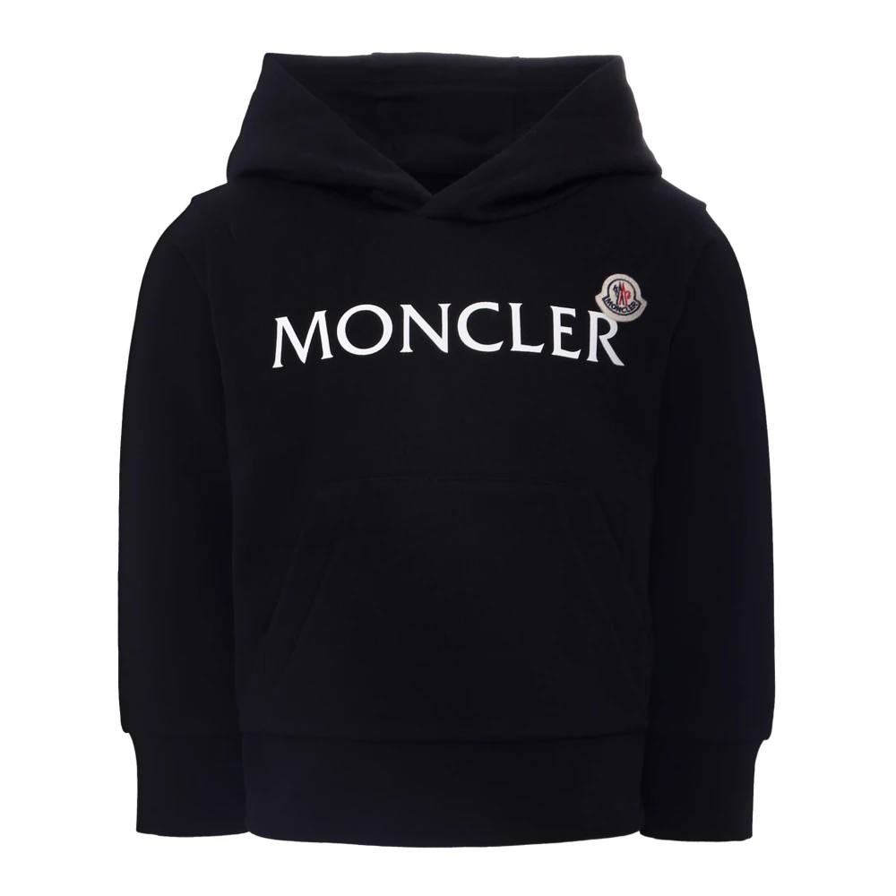 Moncler , Kids Sweatshirts, Unisex, Black, 10 Y, Black Hoodie With Logo Print