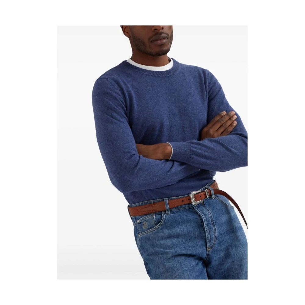 BRUNELLO CUCINELLI Blauwe Cashmere Crew Neck Sweater Blue Heren