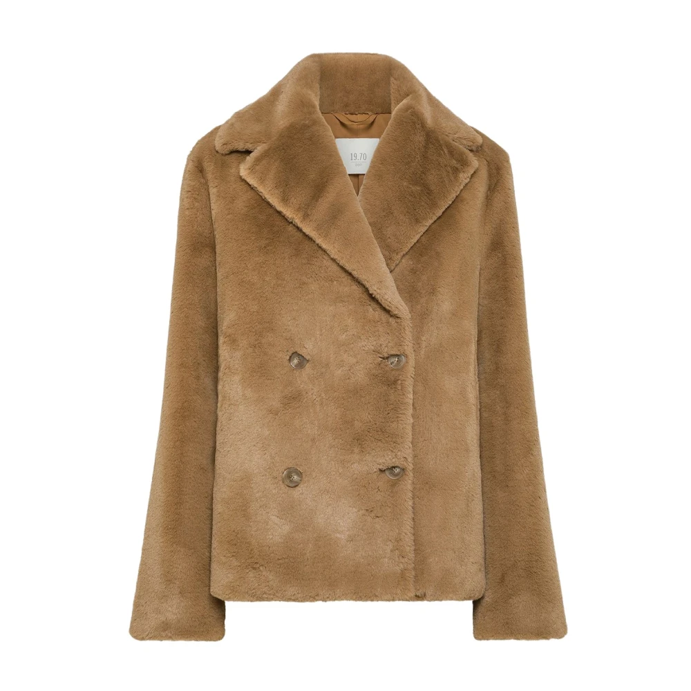 Seventy Dubbelbreasted faux fur jas voor een eigentijdse look Brown Dames