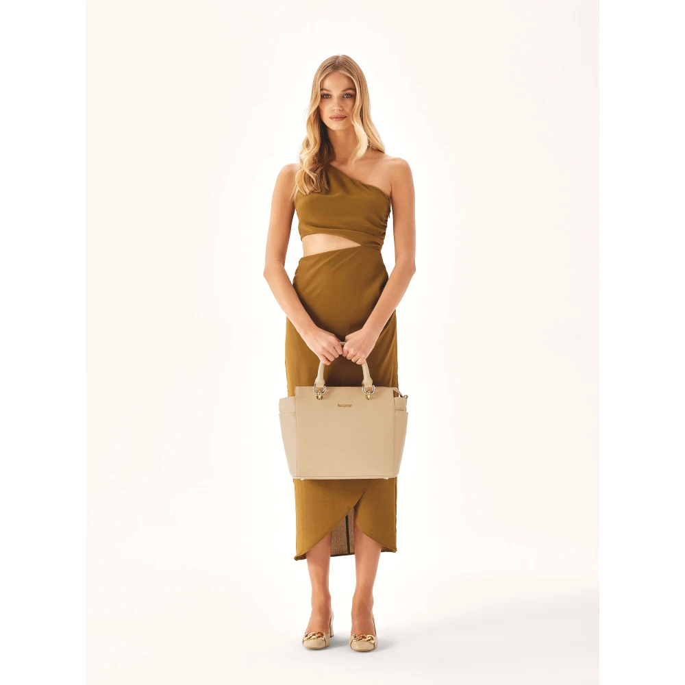 Kazar Ruime leren handtas met handvatten en riem Beige Dames