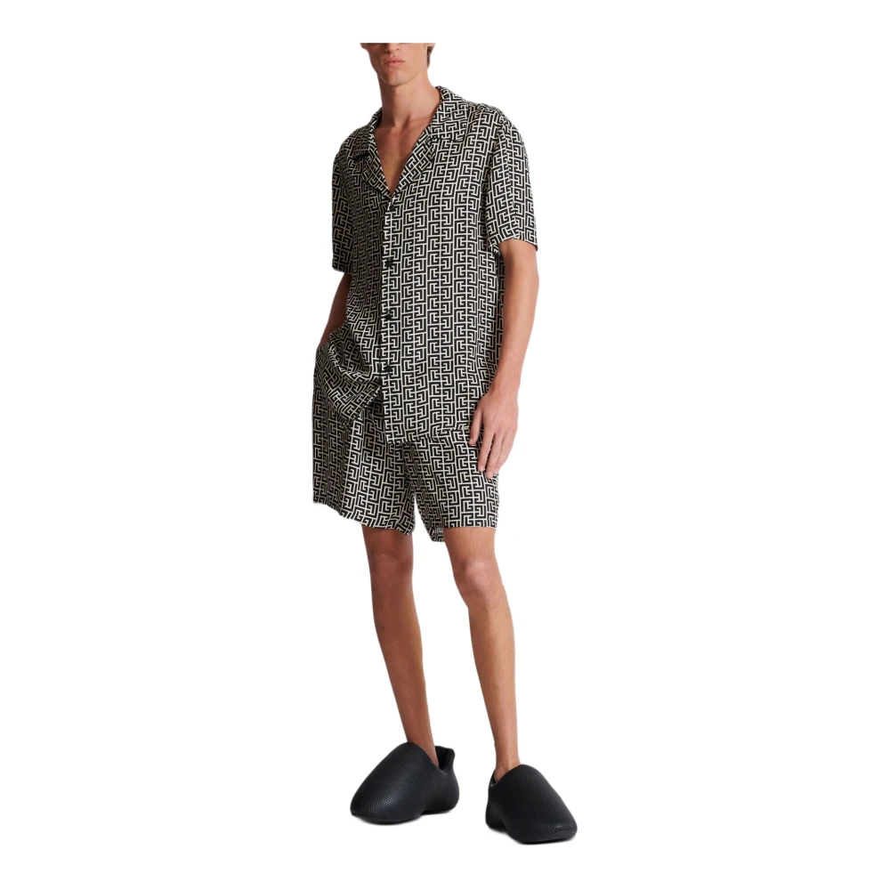 Balmain Overhemd met Mini Monogram Black Heren