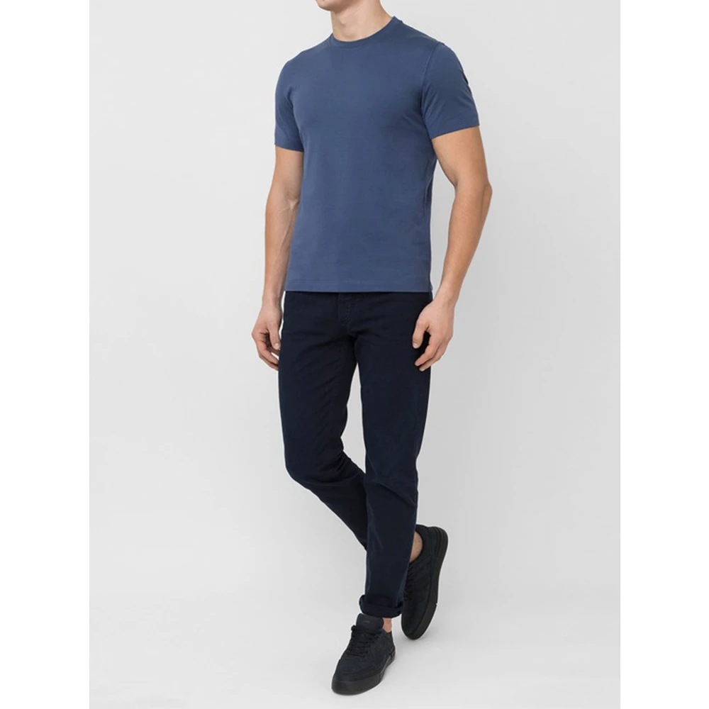 BRUNELLO CUCINELLI Indigo Blauw Katoenen T-shirt Basic Fit Blue Heren