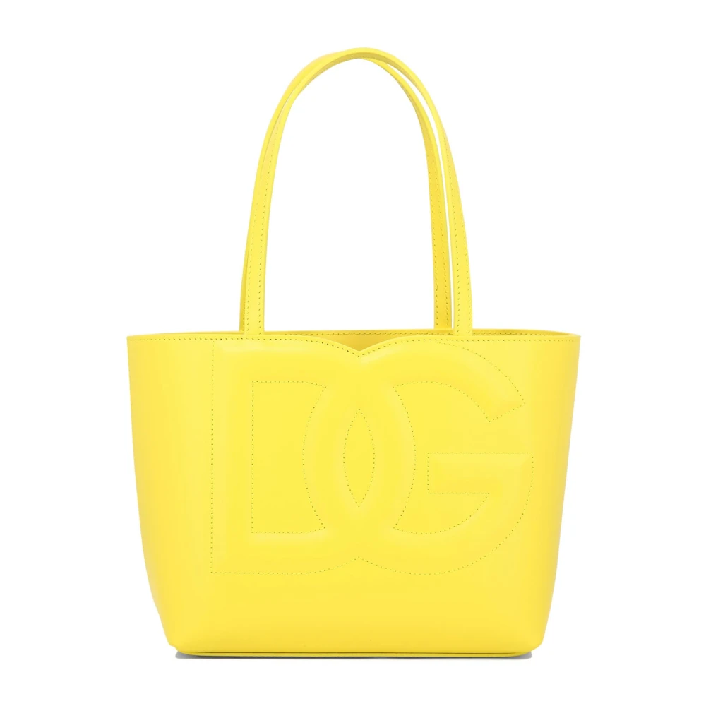 Dolce & Gabbana Leren Logo Shopper Tas Yellow Dames