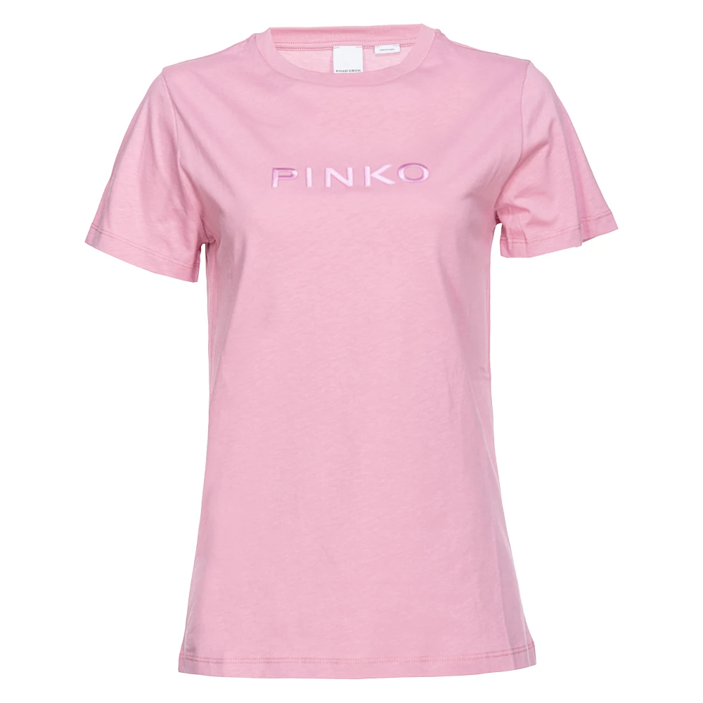 Pinko Geborduurd Logo Korte Mouw Katoenen T-shirt Pink Dames