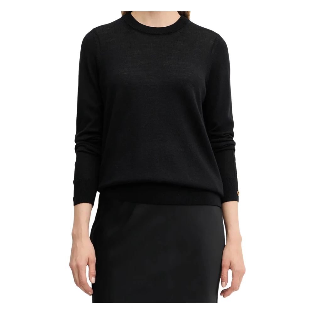 Michael Kors Women's Black Round-Neck Knitwear, Xs, Merino Button Slv Ls Swtr