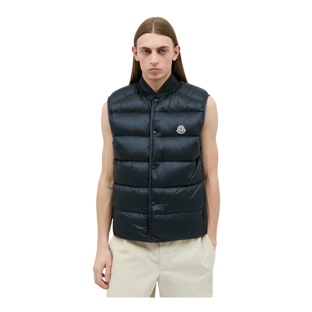 Moncler Gewatteerd Down Gilet met Logopatch Blue Heren