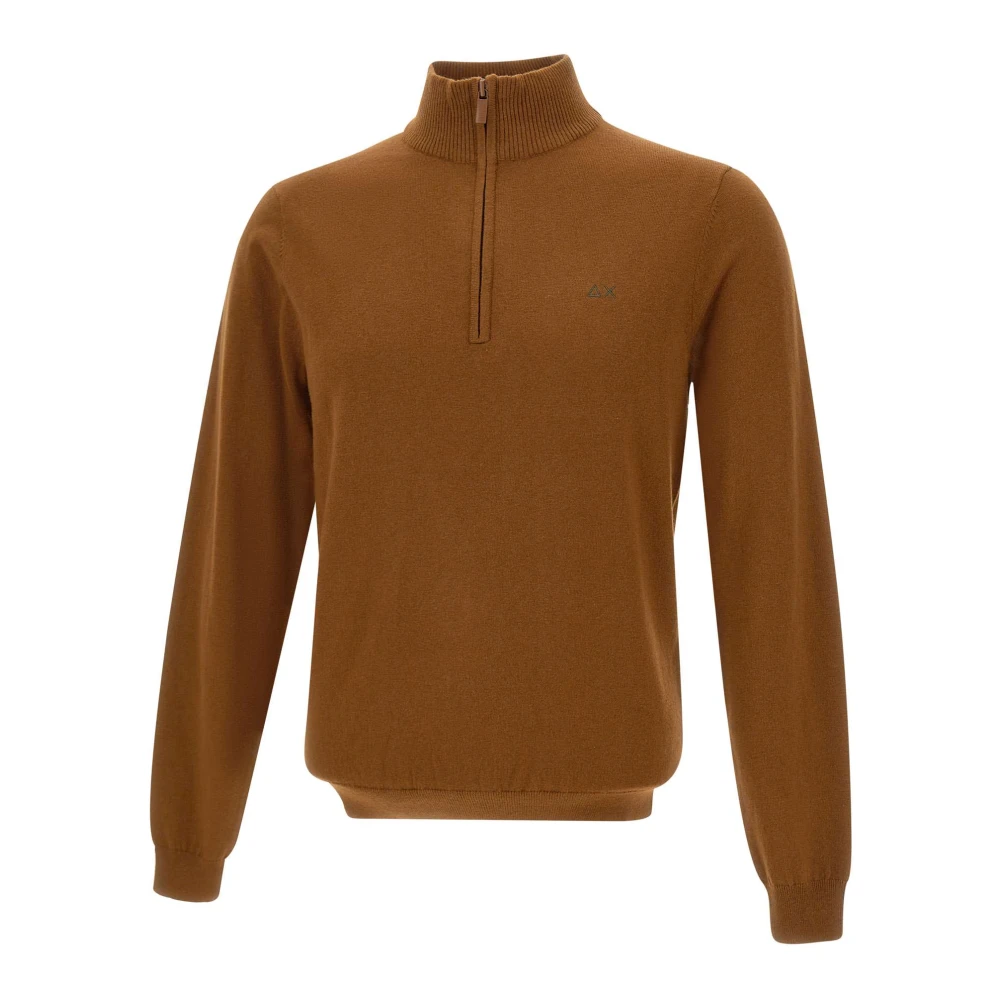 Sun68 Men's Brown Half Zip Jumper - Turtlenecks - 2XL - Knitwear