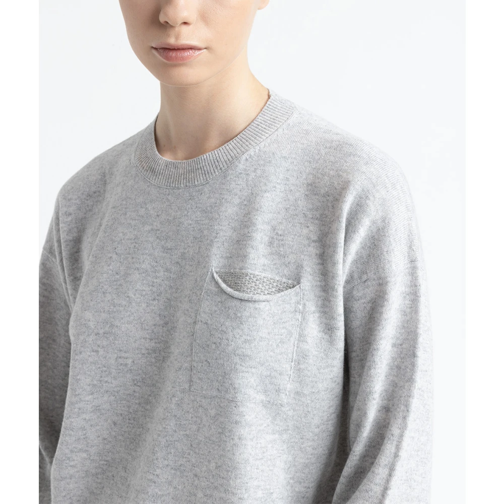 PESERICO Wol zijde en kasjmier trui met ronde hals Gray Dames