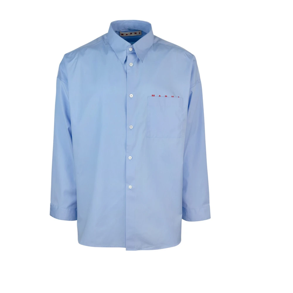 Marni Blauw katoenen overhemd met lange mouwen Blue Heren