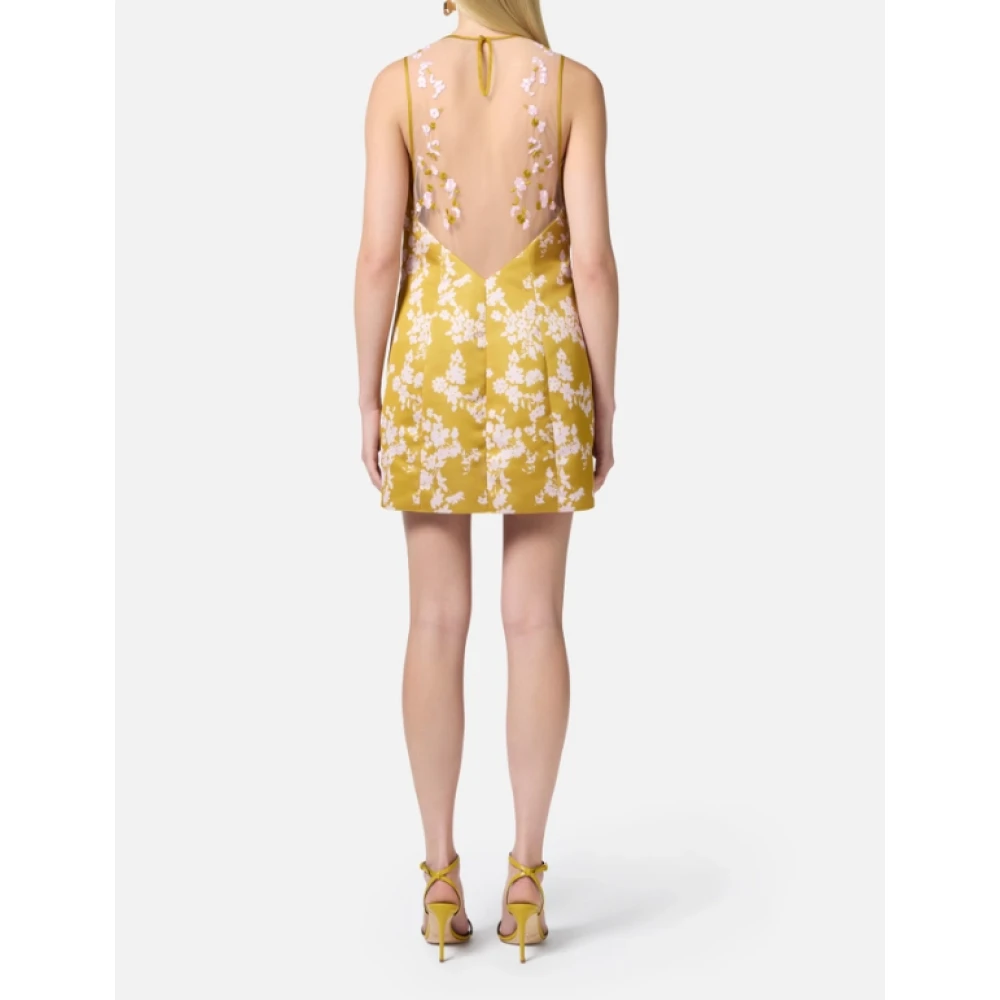Elisabetta Franchi Mouwloze hertogin jurk met bloemenprint Yellow Dames