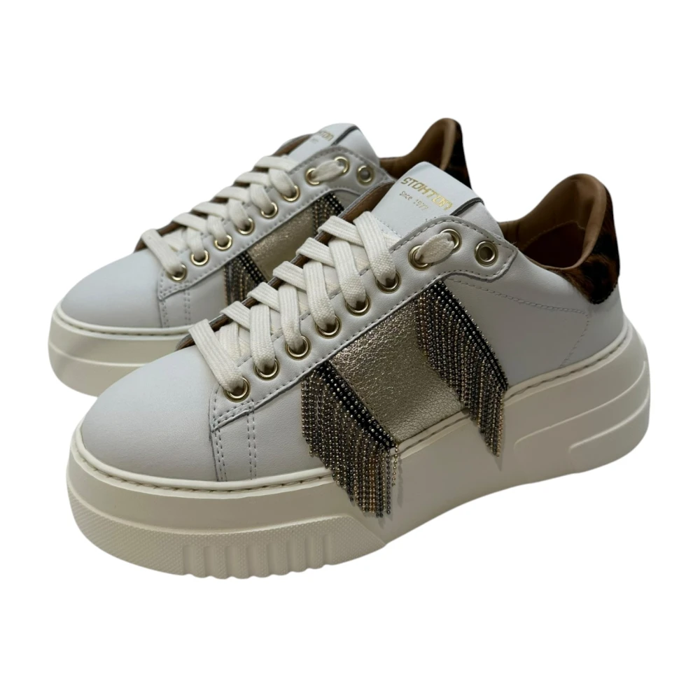 Stokton Sneaker met Luipaardprint en Franje White Dames