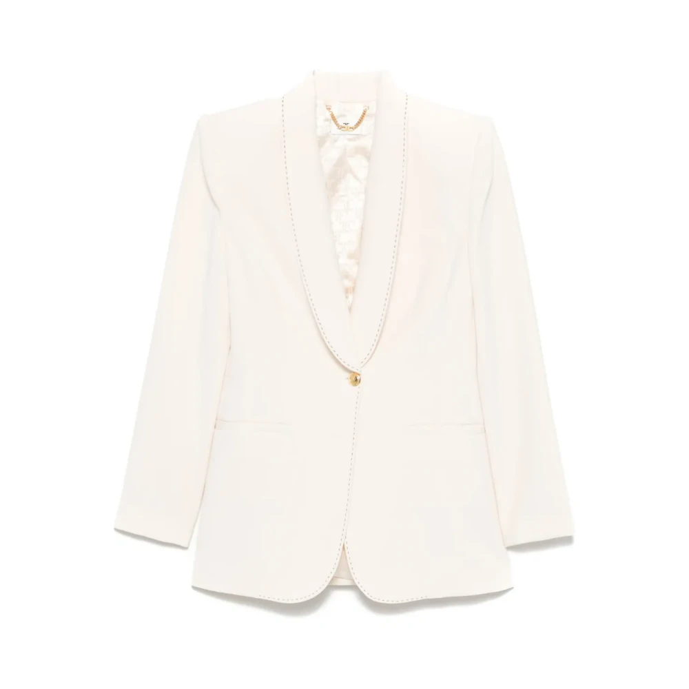 Elisabetta Franchi Crepe Blazer met Contrasterende Stiksels Yellow Dames