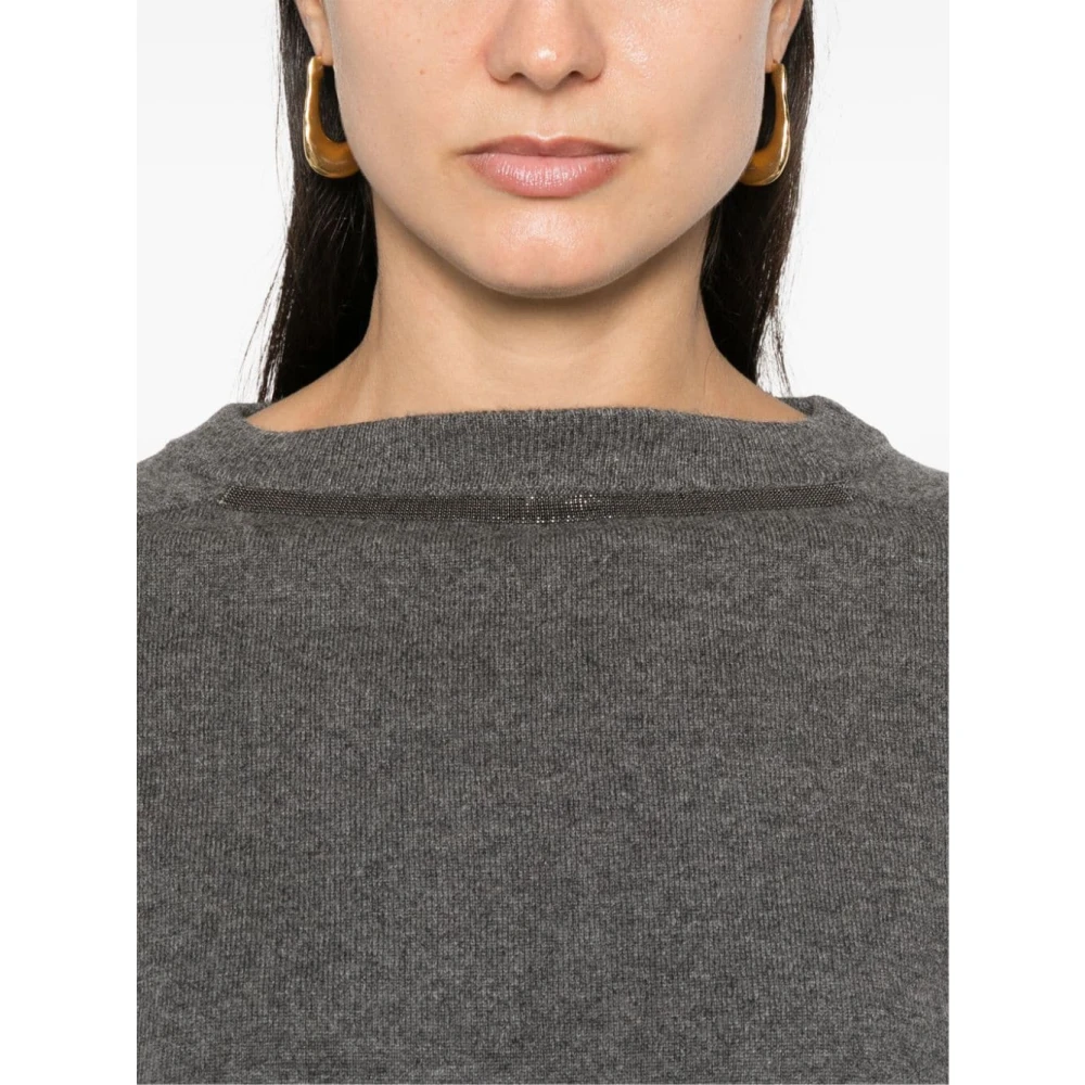 BRUNELLO CUCINELLI Kasjmier Gebreide Trui Monili Detail Gray Dames