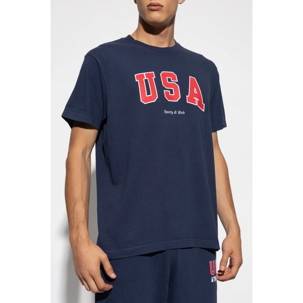 Sporty & Rich Katoenen T-shirt Blue Unisex