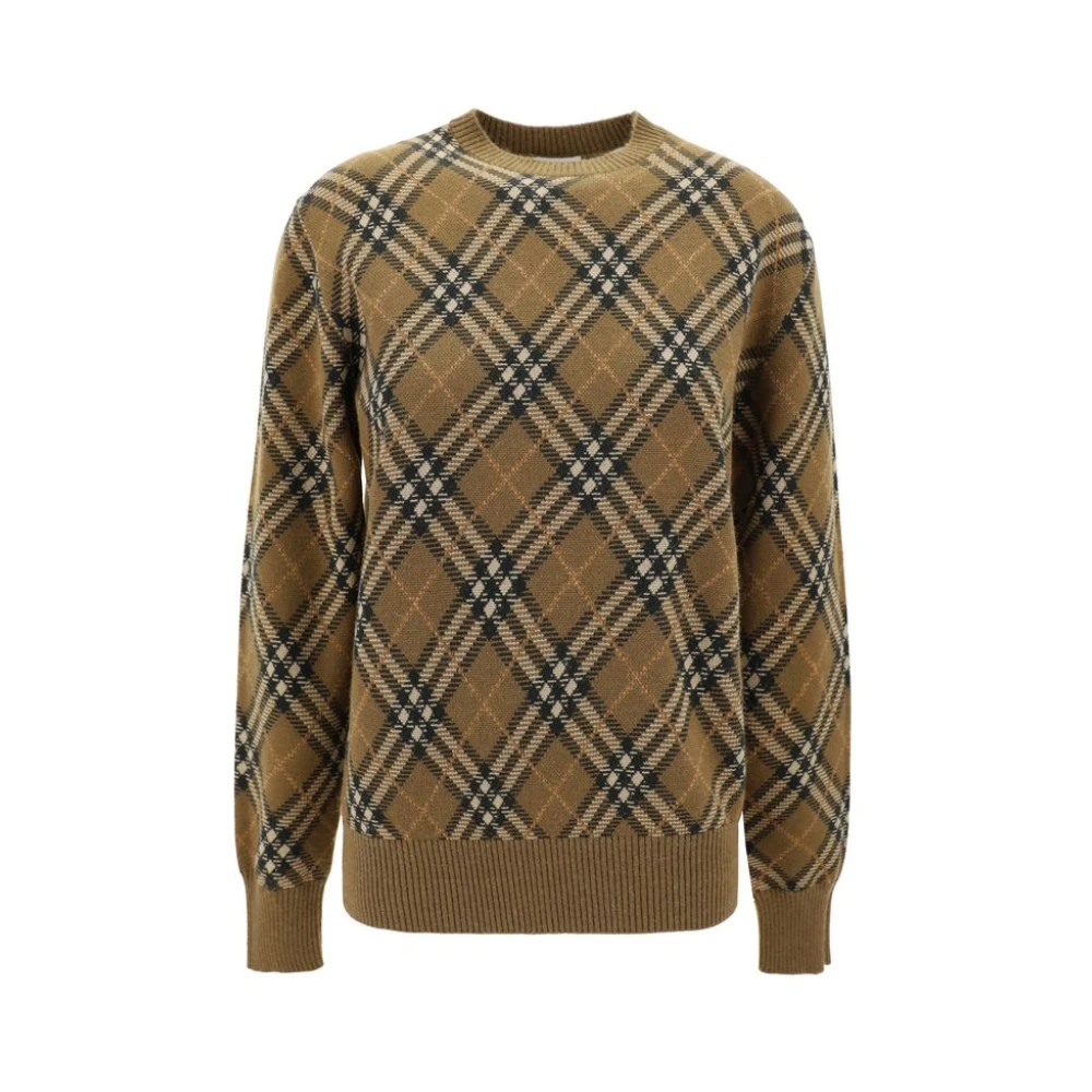 Burberry Gebreide trui met ronde hals en ruitpatroon Brown Dames