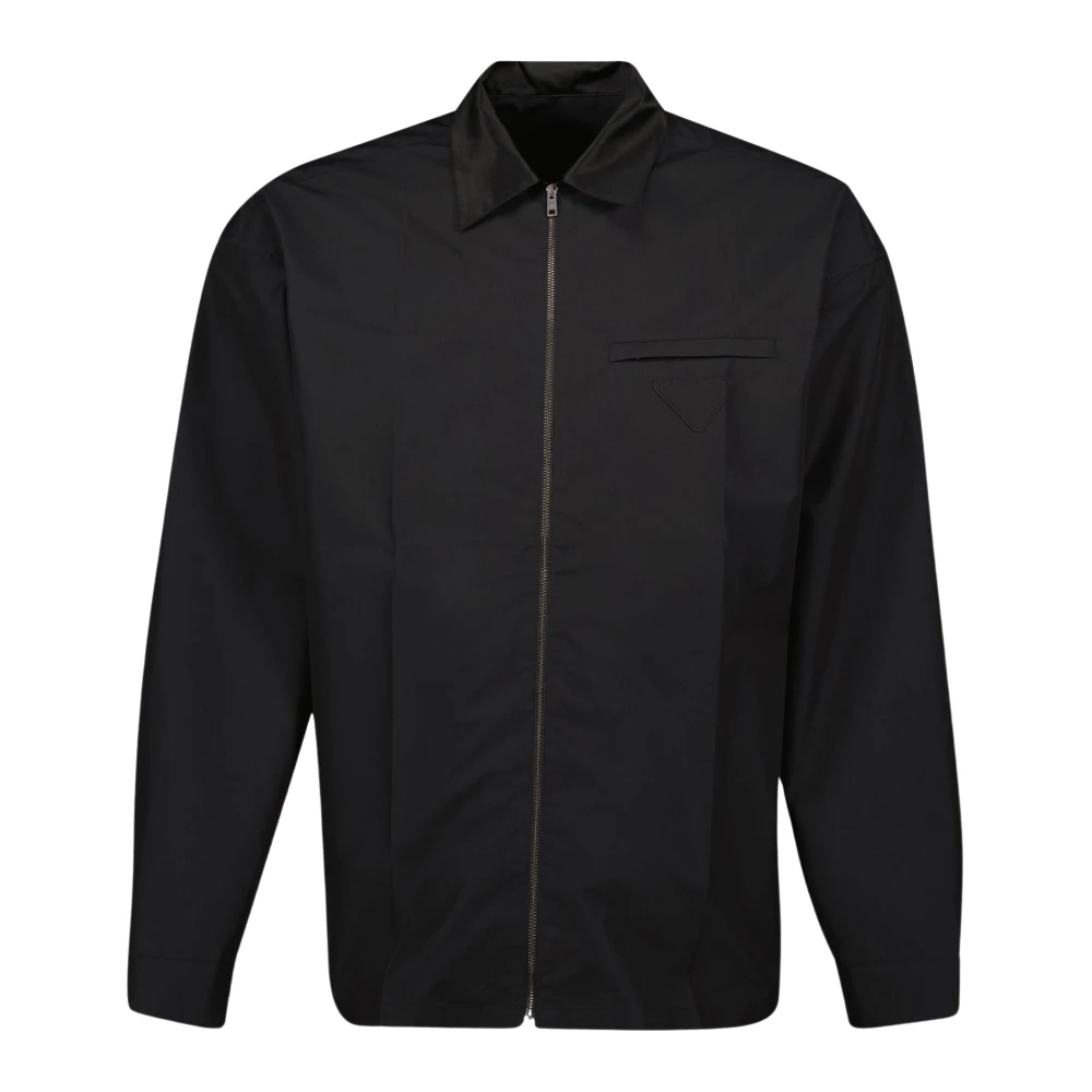 Prada Hombre Negro - Camisa Técnica De Algodón- Jackets - L- Camisa Técnica De Algodón