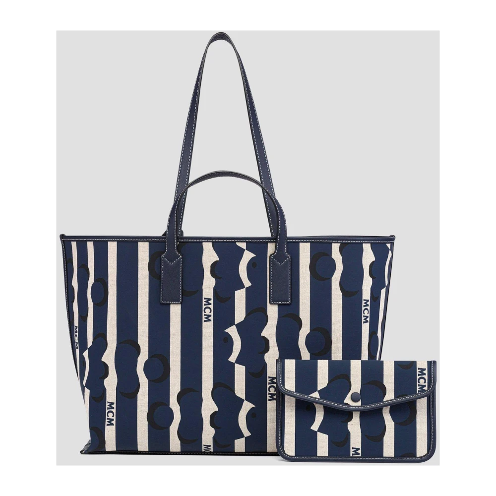 MCM Aren Shopper in Beach Club Canvas Blue Dames