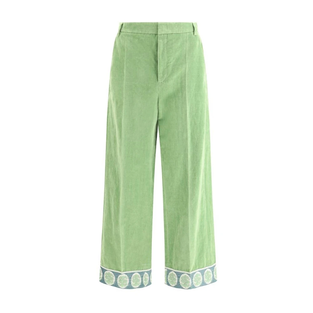 Valentino Velvet Wijde Pijp Katoenen Broek Contrast Zoom Green Heren