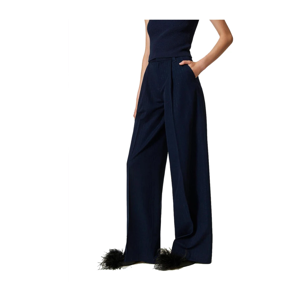 Twinset Wijde Gestreepte Lurex Broek Blue Dames