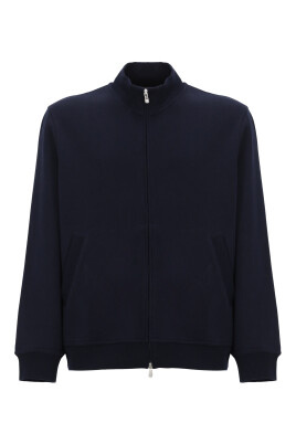 sweat-shirt-bleu-en-melange-de-coton-a-col-montant