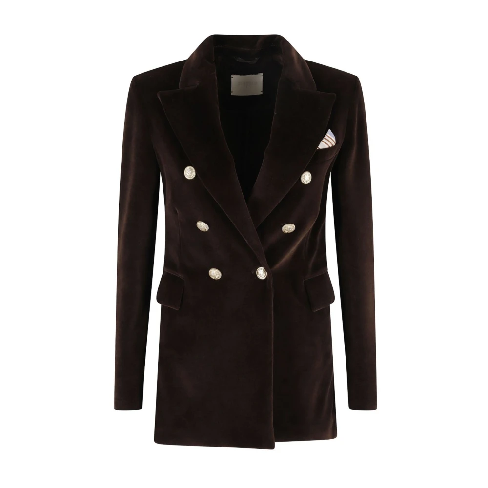 Circolo 1901 Women's Brown Blazers,, Velvet Double-Breasted Jacket Medium