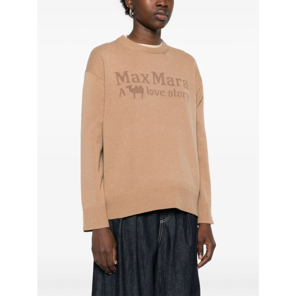 Max Mara Kameelbruine Intarsia-Gebr. Trui Brown Dames