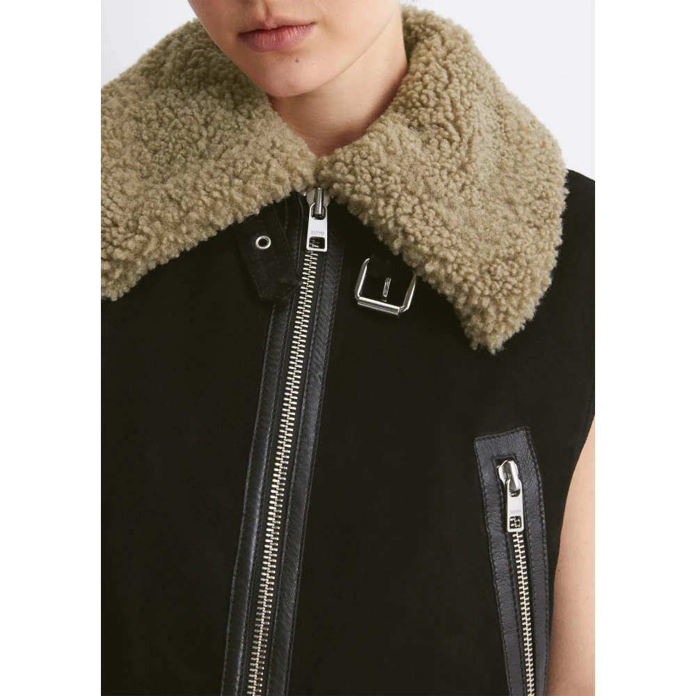 Marc O'Polo Aviator leren vest relaxed Black Dames