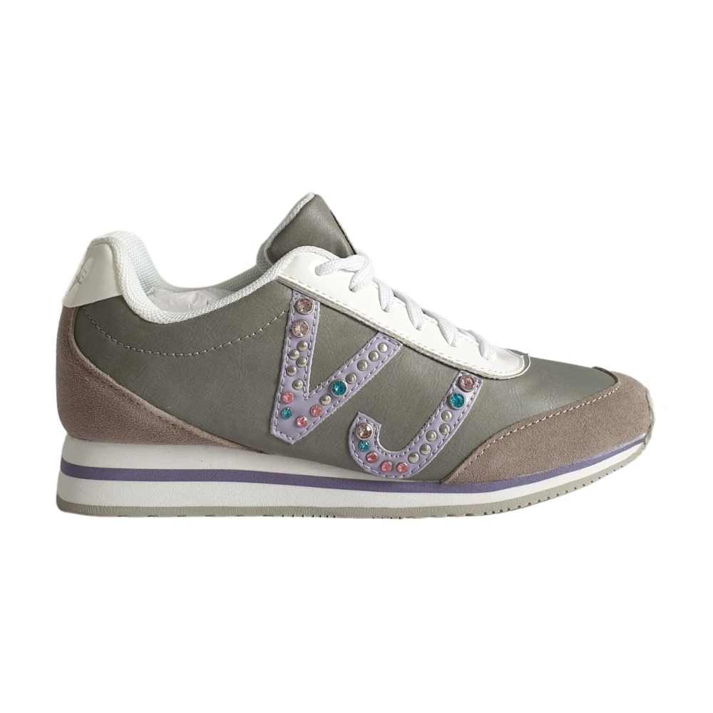 Versace Sportieve Grijze Leren Sneaker Dames Schoenen Grijs