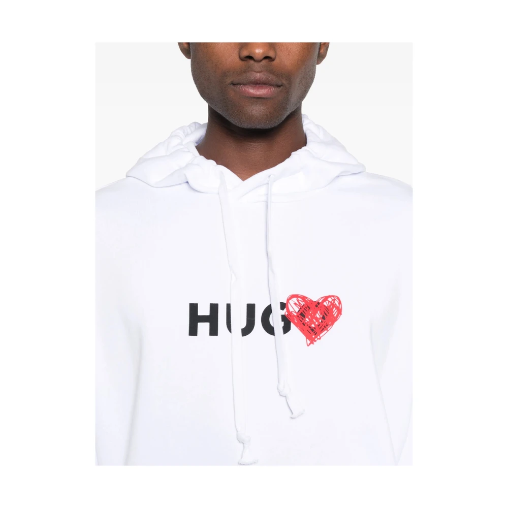 Hugo Boss Witte Slouchy Trekkoord Hoodie White Heren