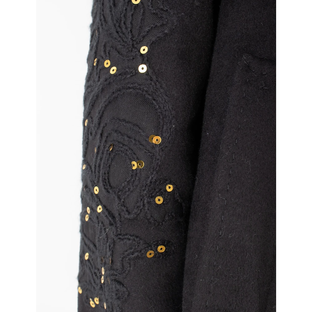 Ermanno Scervino Franse Kraag Double-Breasted Jas met Bloemenbreisel Black Dames
