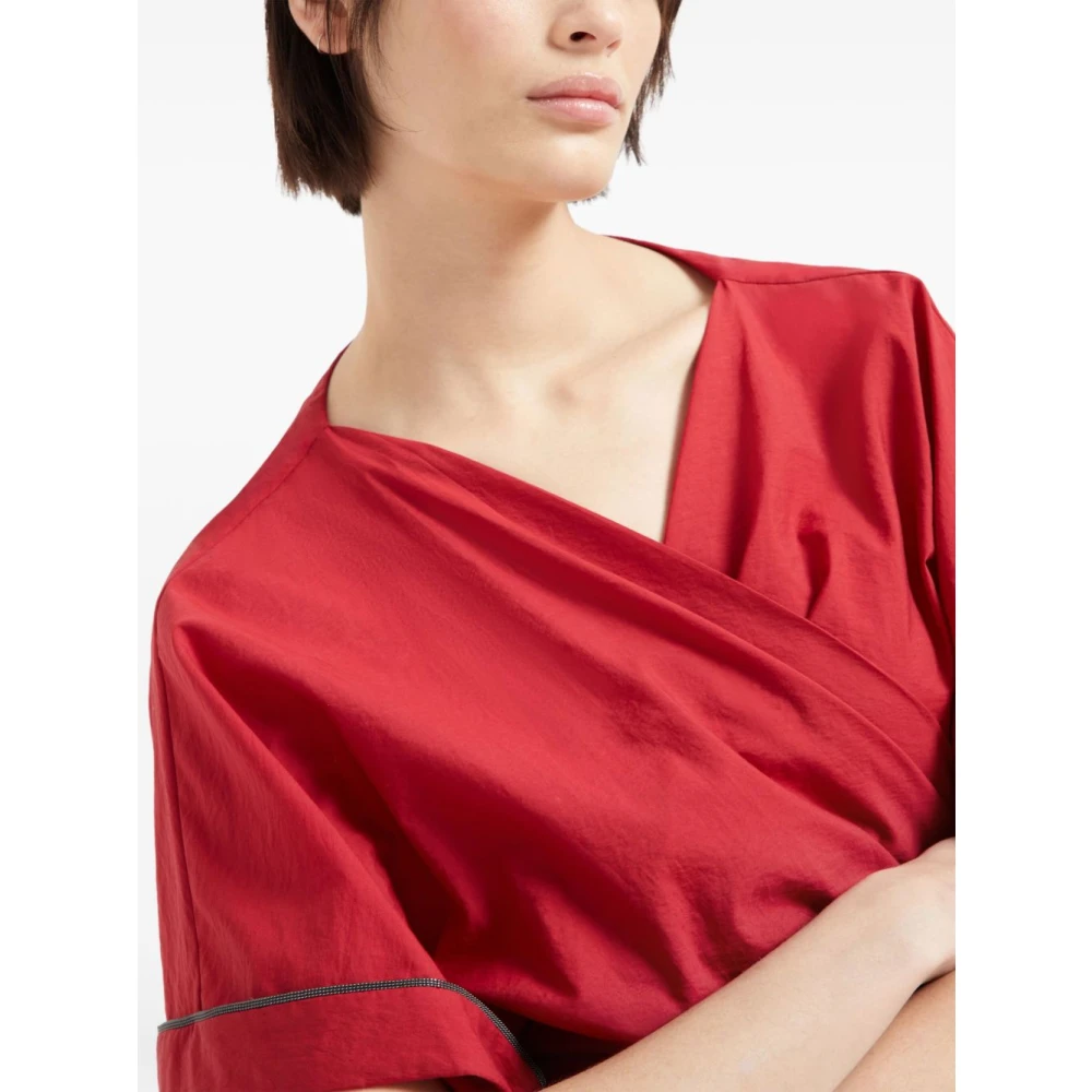 BRUNELLO CUCINELLI Rode V-hals T-shirts en Polos Red Dames