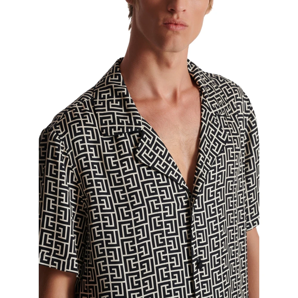 Balmain Overhemd met Mini Monogram Black Heren